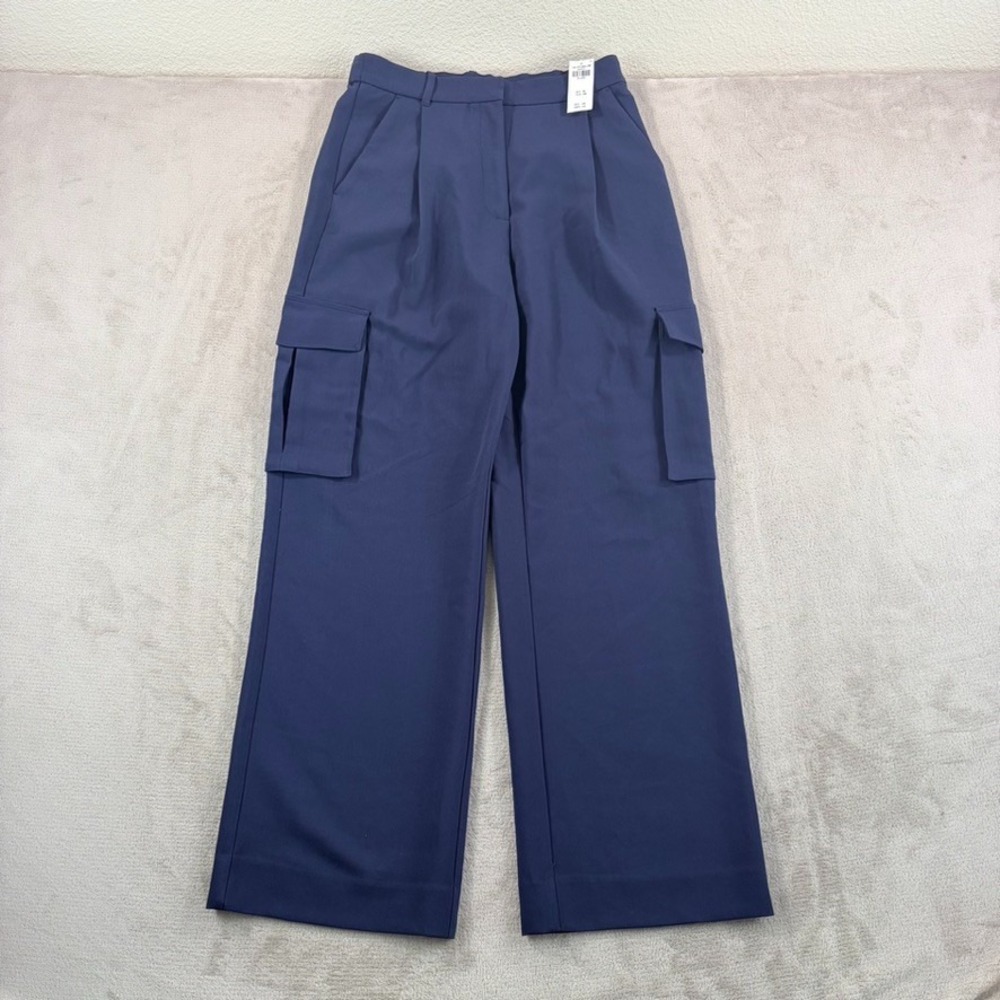 Abercrombie & Fitch Wide Leg Pleated Tailored Cargo Pants in Navy Women 10L NWT